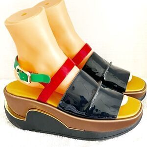New 4ccccees Free People Eclipse Lay Tri Color Chunky Sandal Sz 37 6.5 Host Pick